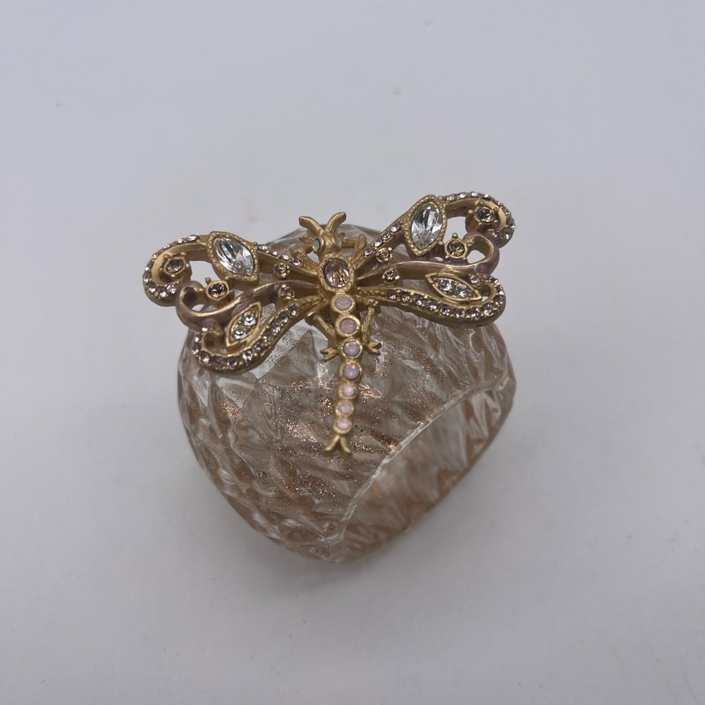 RARE JAY STRONGWATER BLUSH DRAGONFLY FIGURINE CRYSTAL NAPKIN RING‎